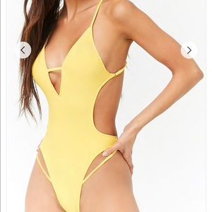 NWT yellow plunging one piece swimsuit